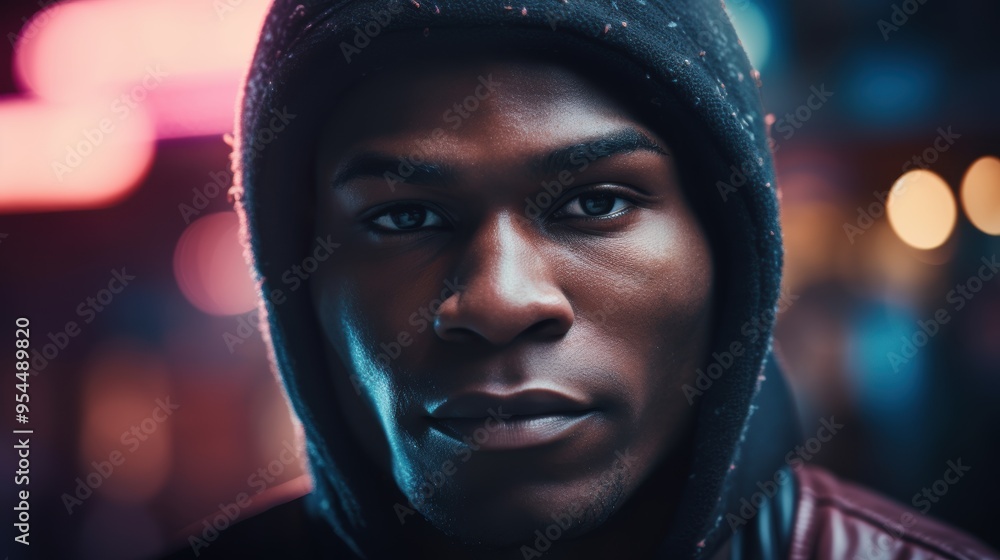 Intense gaze of a hooded person in the dark Intense gaze of a hooded person in the dark