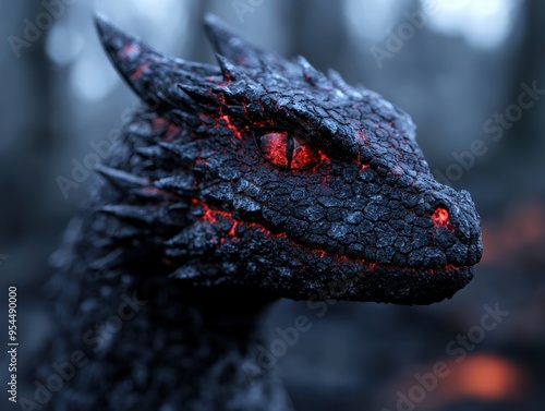 Fierce dragon with glowing red eyes photo