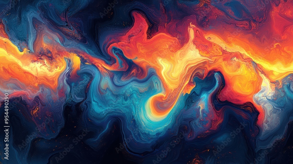 Abstract Swirling Paint with Blue and Orange Tones Abstract Swirling Paint with Blue and Orange Tones