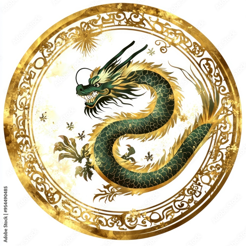 Obraz premium Golden Dragon in Circle
