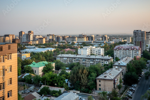 scenic views of bishkek city skyline and mountains in kyrgyzstan photo