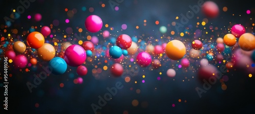 Colorful ball circle splash on dark background. Generative AI technology.