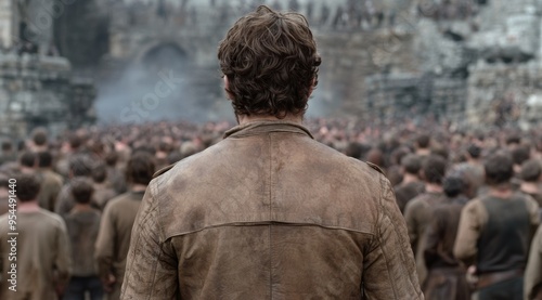 Man with curly hair standing in a crowd