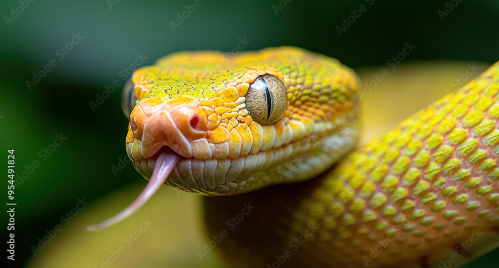 Fototapeta premium Close-up of a vibrant yellow snake