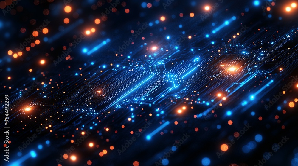 Abstract Circuit Board with Blue and Orange Lights Abstract Circuit Board with Blue and Orange Lights