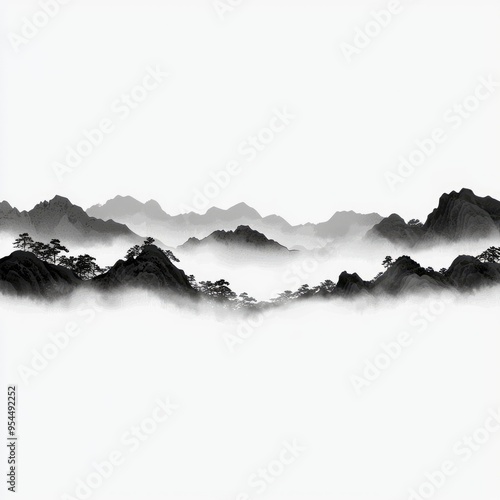 Misty Mountain Range in Black and White