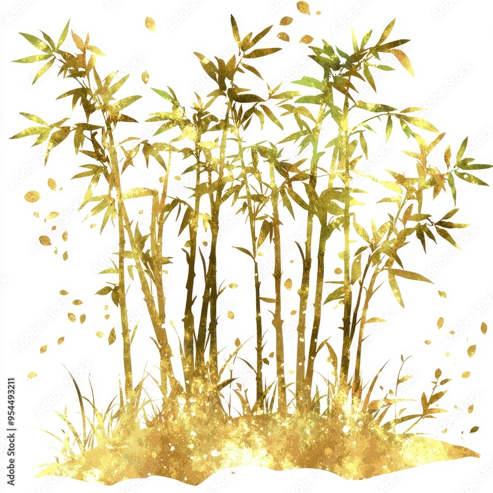 Obraz premium Golden Bamboo Forest Silhouette with Sparkles