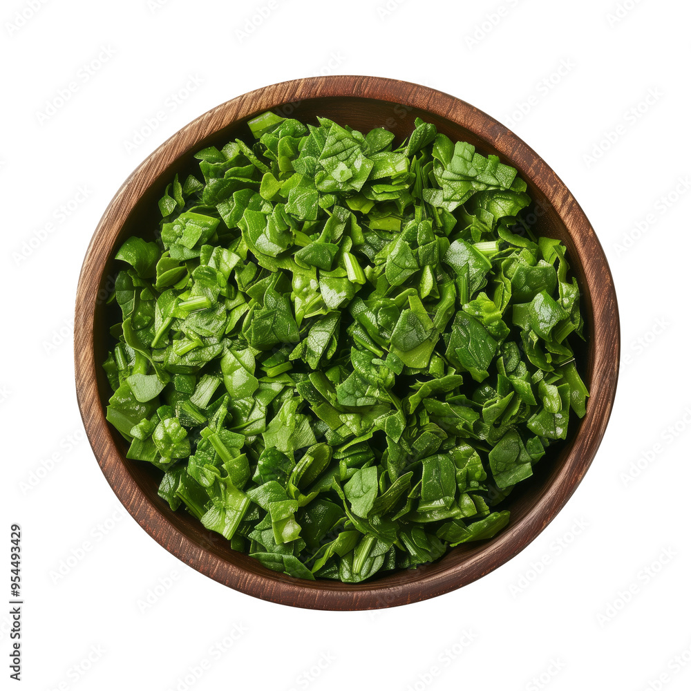 Chopped spinach filled in bowl on isolated transparent background Chopped spinach filled in bowl on isolated transparent background