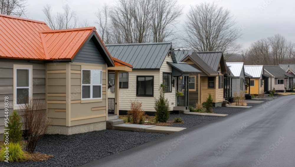 Colorful Tiny Homes on Gravel with Metal Roofs Colorful Tiny Homes on Gravel with Metal Roofs