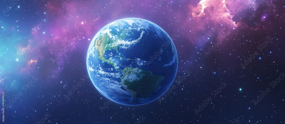 Planet Earth in a 3D cartoon rendering set against a backdrop of cosmic stars Planet Earth in a 3D cartoon rendering set against a backdrop of cosmic stars