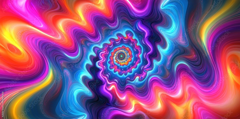 Abstract Swirling Pattern with Central Mandala in Vibrant Colors Abstract Swirling Pattern with Central Mandala in Vibrant Colors