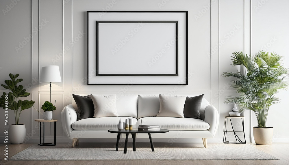 3d render mockup frame in white simple living room interior background 3d render mockup frame in white simple living room interior background