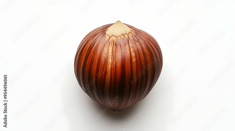 A close-up image of a whole hazelnut with its brown textured shell, isolated on a white background. A close-up image of a whole hazelnut with its brown textured shell, isolated on a white background.
