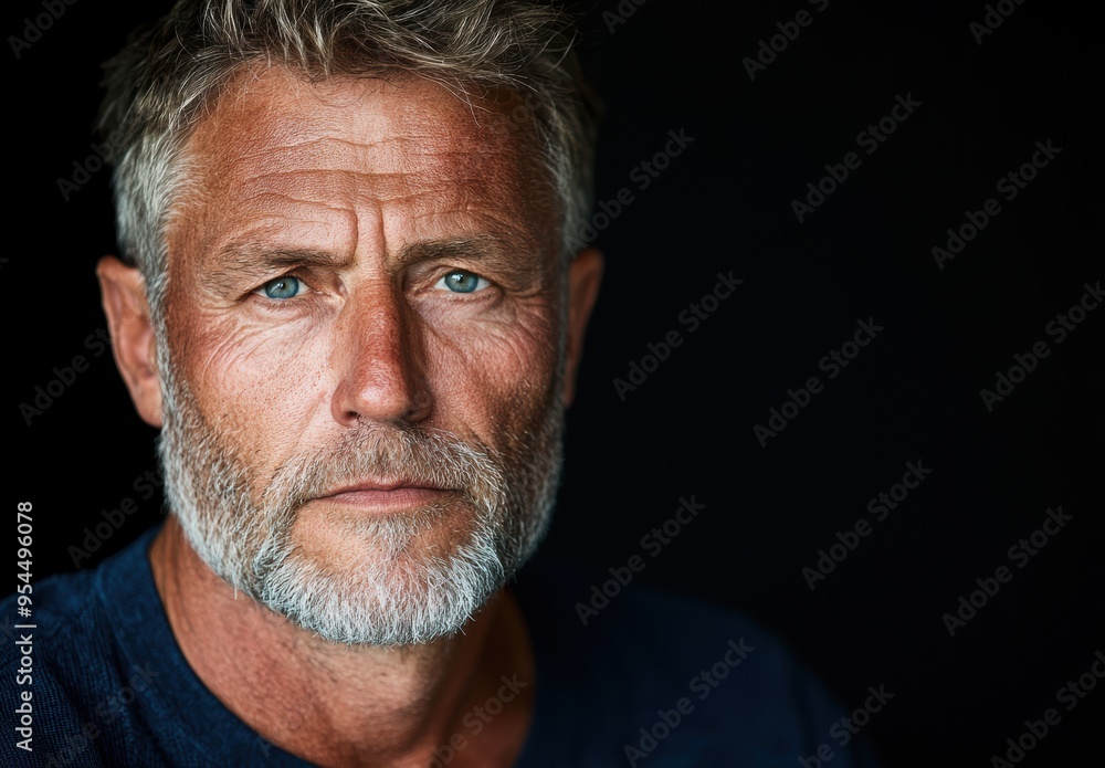Thoughtful mature man with gray beard and blue eyes Thoughtful mature man with gray beard and blue eyes