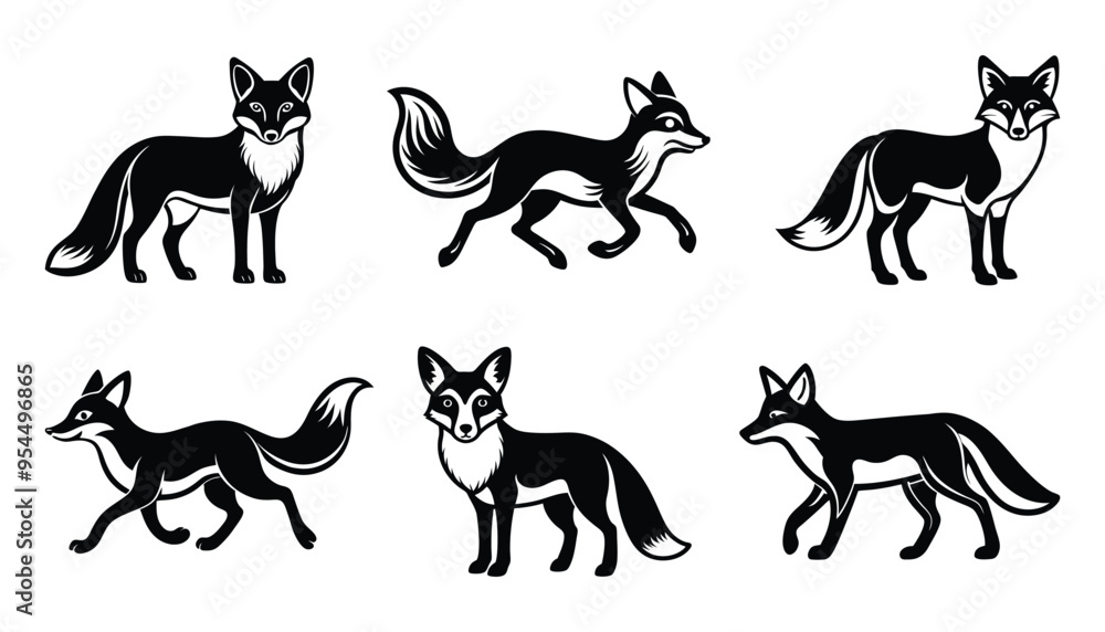 Fox Silhouette Bundle in Vector Clip Art Style Fox Silhouette Bundle in Vector Clip Art Style