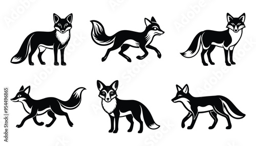 Fox Silhouette Bundle in Vector Clip Art Style
