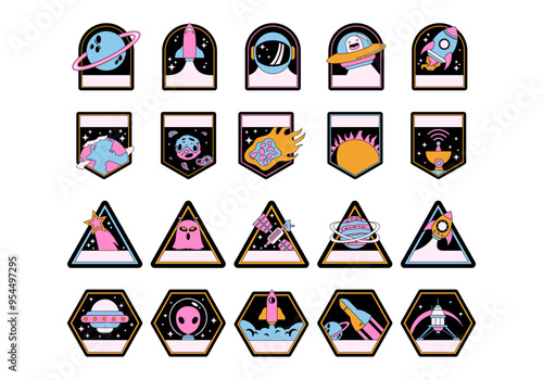 Retro Space Badge Element Set 