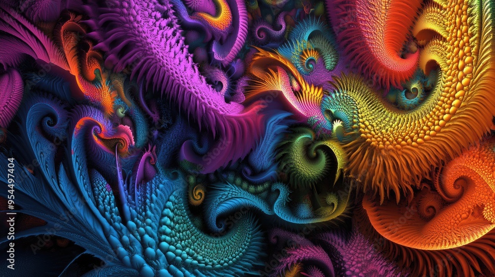Vibrant and chaotic fractal design Abstract 3D rendered shapes create a colorful pattern for use as a background or wallpaper Vibrant and chaotic fractal design Abstract 3D rendered shapes create a colorful pattern for use as a background or wallpaper