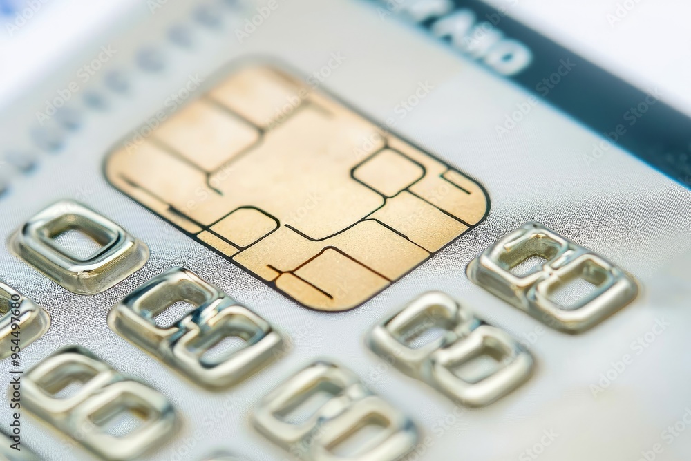 Close-up of a credit card with embedded chip and buttons, showcasing modern payment technology. Close-up of a credit card with embedded chip and buttons, showcasing modern payment technology.