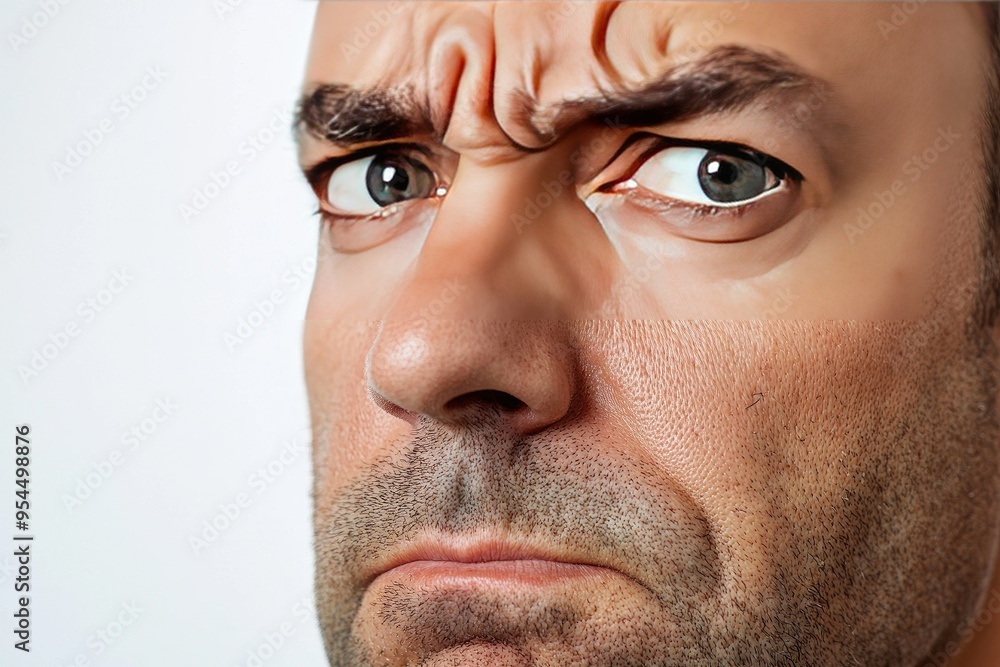 A close-up portrait of a man with an intense expression, showcasing emotions of frustration and concern. A close-up portrait of a man with an intense expression, showcasing emotions of frustration and concern.