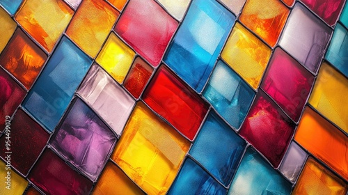 Vibrant abstract background featuring colorful horizontal rectangle stained glass design Aspect ratio 16 9