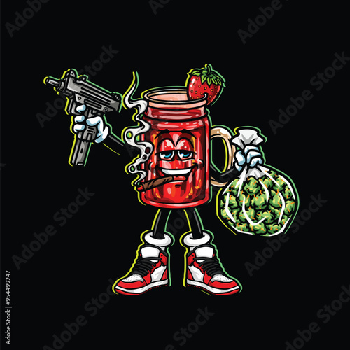 weed smoking character cartoon mascot logo leaf face happy with fruit strain object ice cream gelato