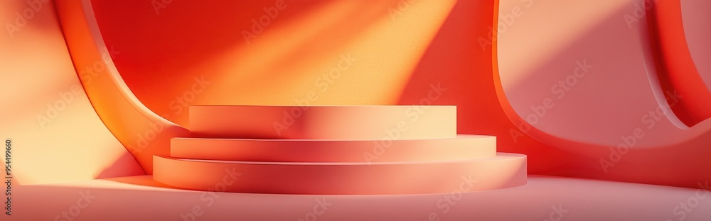 Abstract background featuring a 3D podium and wall scene with rendered elements 3D illustration Abstract background featuring a 3D podium and wall scene with rendered elements 3D illustration