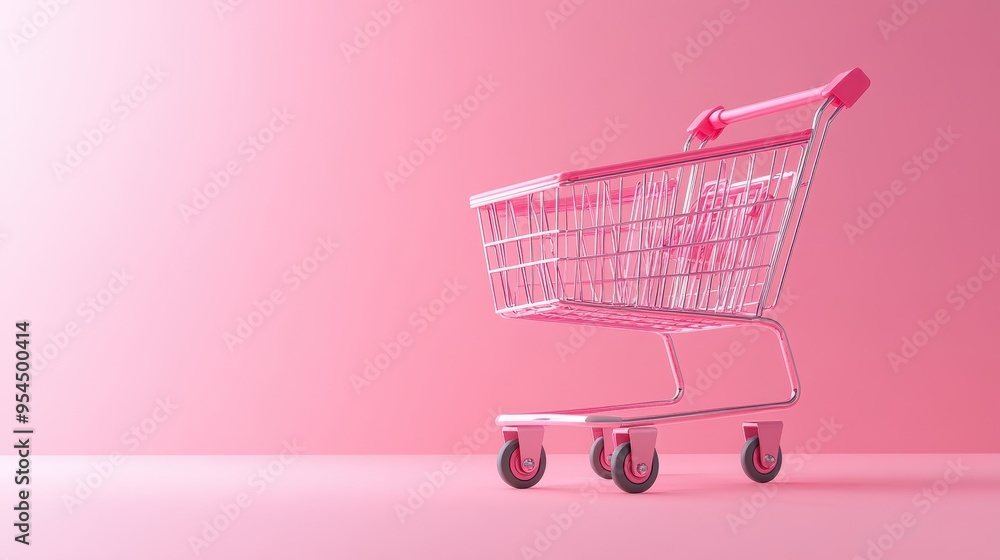 Pink Shopping Cart on Pink Background - Minimalist Concept of Retail and Shopping Pink Shopping Cart on Pink Background - Minimalist Concept of Retail and Shopping
