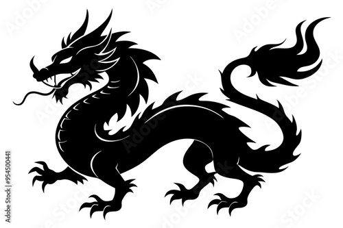 Dragon silhouette, chinese dragon vector silhouette, dragon icon
