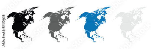 Detailed Map of America with isolated countries.United States, Canada ,Mexico. modern colorful style.States and geographical borders, political map vector illustration,Cities.