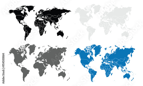 World map.United States, China, Russia, Germany, United Kingdom, Japan, France, India, Brazil, Canada, Italy. modern colorful style.States and geographical borders, political map vector illustration.