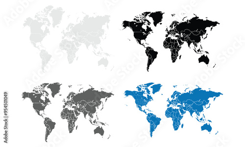 World map.United States, China, Russia, Germany, United Kingdom, Japan, France, India, Brazil, Canada, Italy. modern colorful style.States and geographical borders, political map vector illustration.