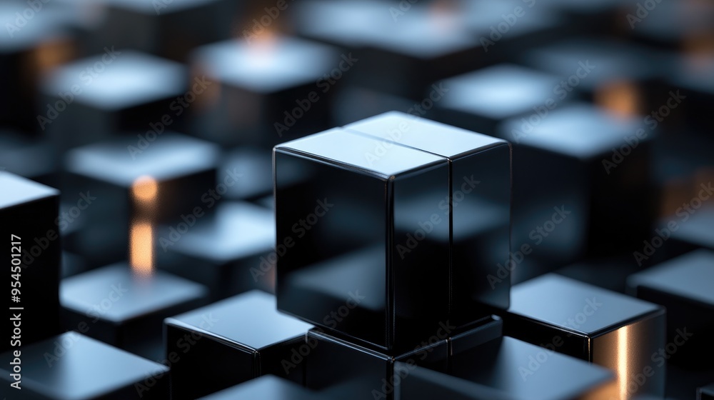 Black Metallic Cube in 3D Geometry Design with Realistic Rendering Black Metallic Cube in 3D Geometry Design with Realistic Rendering