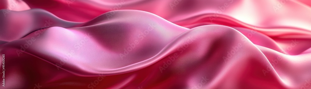 Luxurious Pink Silk Fabric with Soft Waves and Elegant Texture in Close-Up View Luxurious Pink Silk Fabric with Soft Waves and Elegant Texture in Close-Up View
