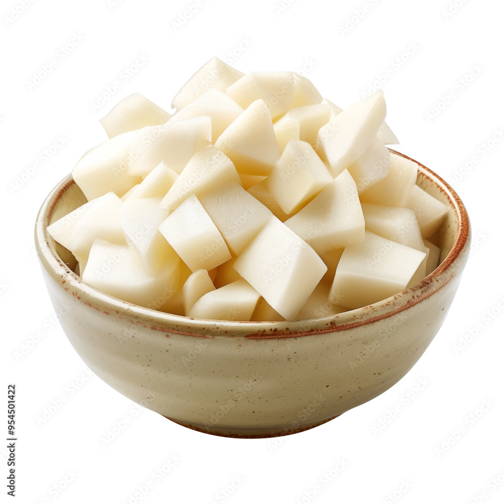 Sliced jicama filled in bowl on isolated transparent background Sliced jicama filled in bowl on isolated transparent background
