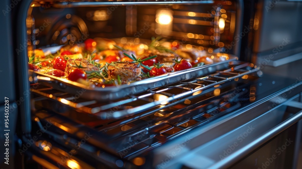 Oven: An appliance for baking, roasting, and broiling, with multiple racks, a temperature control dial, and an internal light to monitor and adjust the cooking process.
Oven: An appliance for baking, roasting, and broiling, with multiple racks, a temperature control dial, and an internal light to monitor and adjust the cooking process.