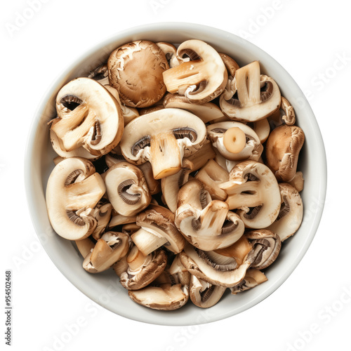 Sliced mushroom filled in bowl on isolated transparent background photo