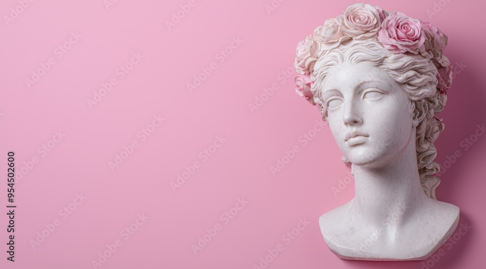 Elegant white sculpture with pink floral crown Elegant white sculpture with pink floral crown