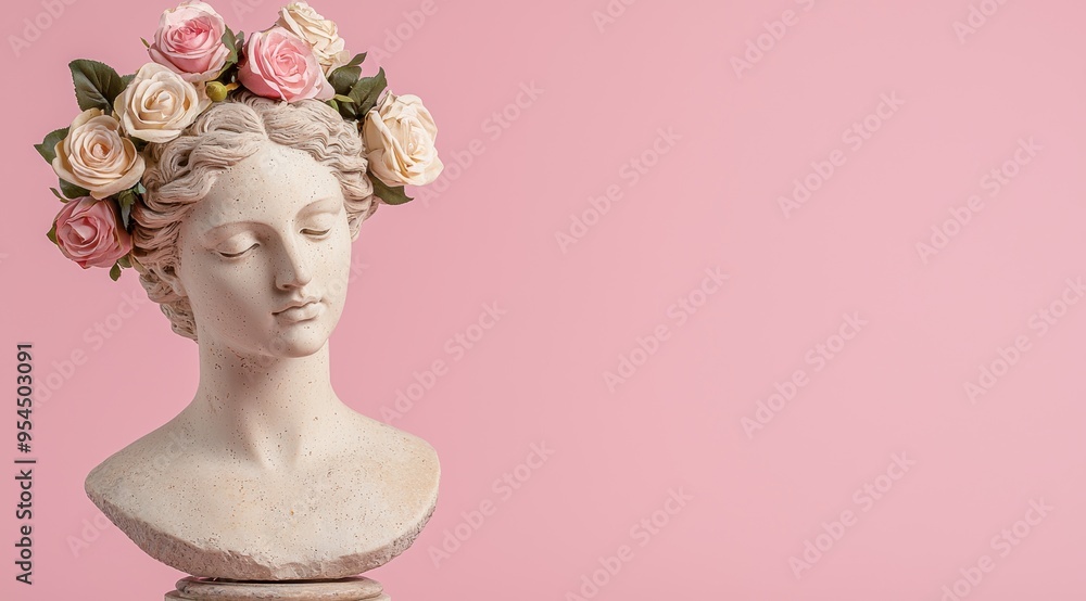 floral bust sculpture on pink background floral bust sculpture on pink background