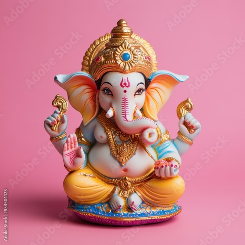 Playful Pink Ganesh Statue, Ideal for Creative and Spiritual Projects, Ample Copy Space