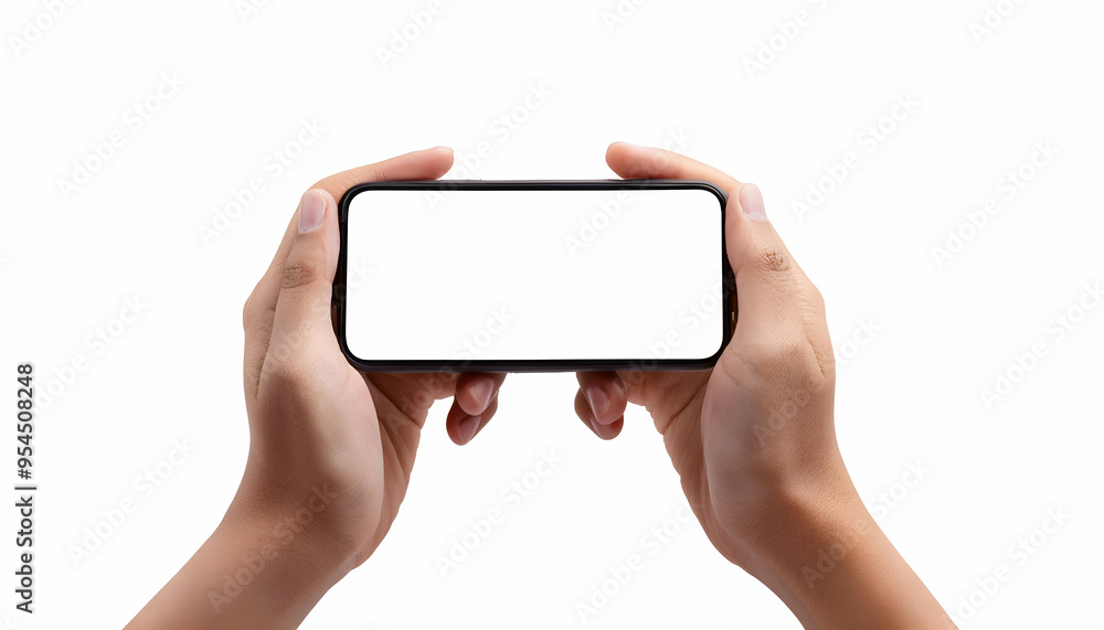 Neutral background with hands holding a smartphone white screen Mobile phone, ready for a photo Hands gripping a smartphone, displaying a blank screen white background Neutral background with hands holding a smartphone white screen Mobile phone, ready for a photo Hands gripping a smartphone, displaying a blank screen white background