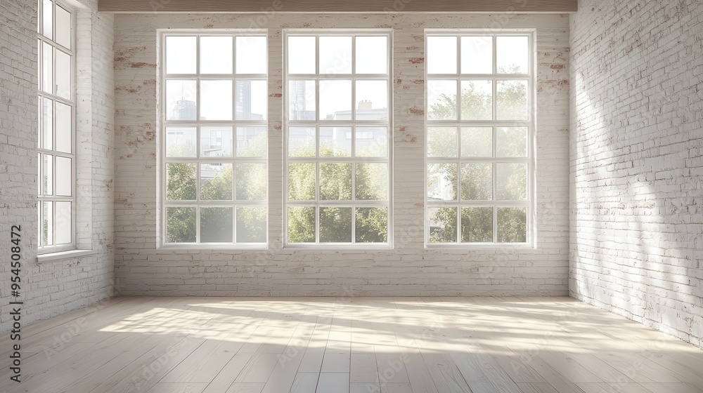 Obraz premium Bright and Airy Modern Loft with Large Windows and Natural Light