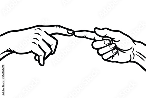 Woodcut Style Hands Inspired by Michelangelo Vector illustration black and white photo