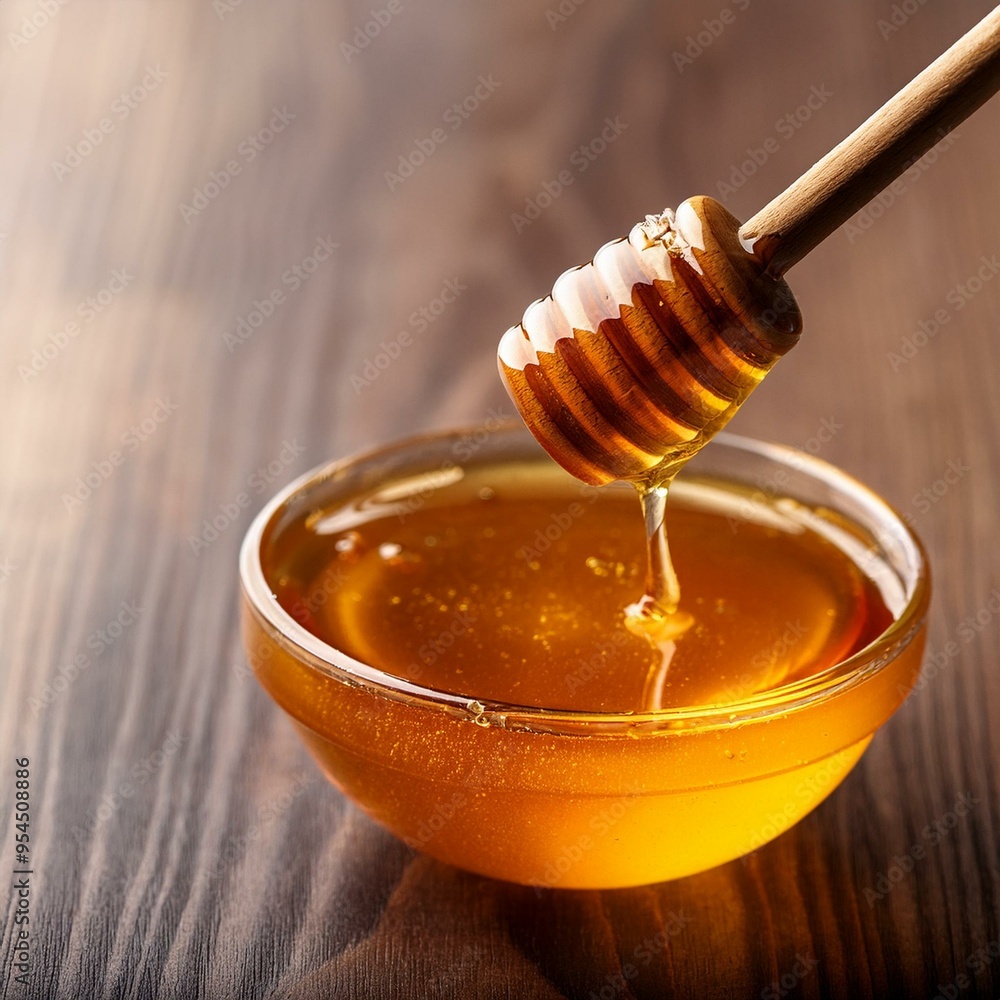 Honey with wooden dipper Honey with wooden dipper