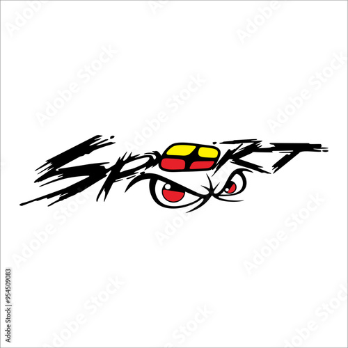 Sports writing decorated with eyes on a white background