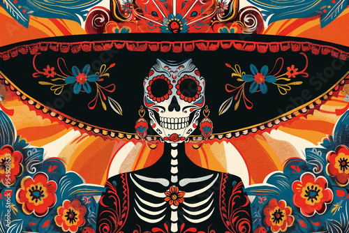 Beautiful greeting card with bright holiday composition for happy to joy celebrate dia de muertos