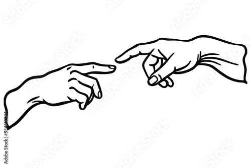 Woodcut Style Hands Inspired by Michelangelo Vector illustration black and white photo