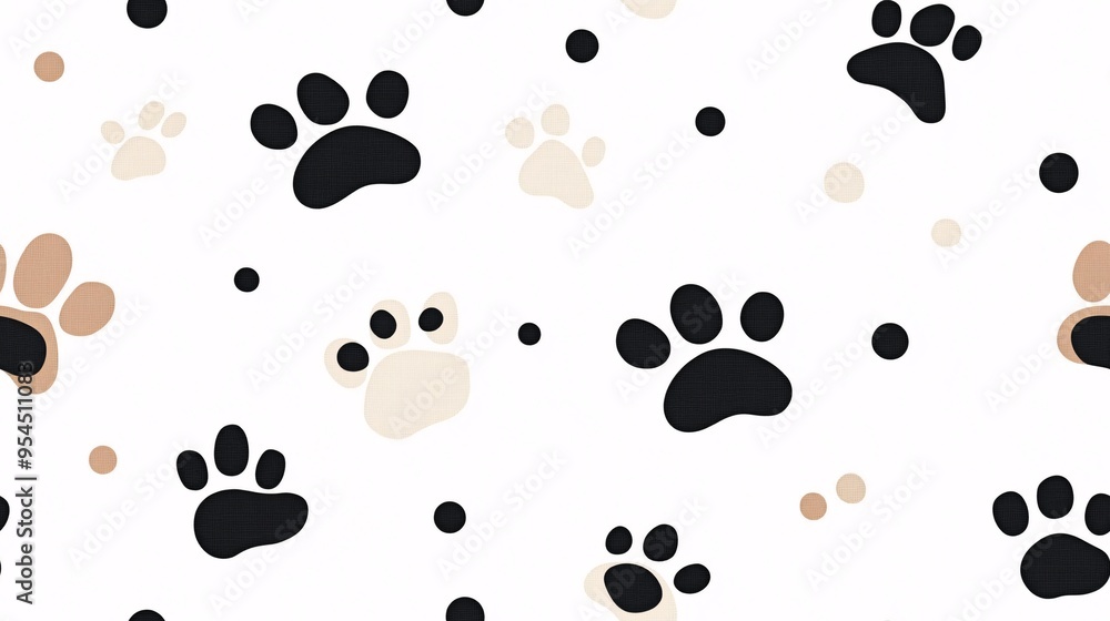 Paw Prints Pattern: Adorable black and beige paw prints on a clean white background, perfect for pet-themed designs, fabrics, and playful projects. Paw Prints Pattern: Adorable black and beige paw prints on a clean white background, perfect for pet-themed designs, fabrics, and playful projects.