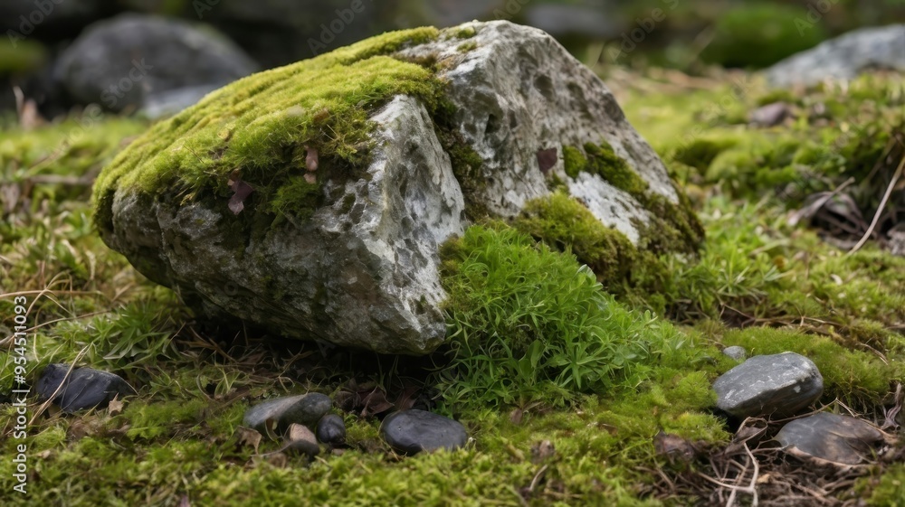 Rock with moss and grass isolated on white Rock with moss and grass isolated on white