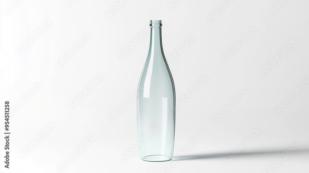 A clear glass bottle standing upright on a plain background. A clear glass bottle standing upright on a plain background.